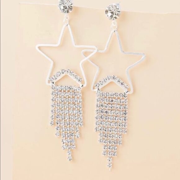 Rhinestone Fringe Star Earrings - Picture 1 of 3